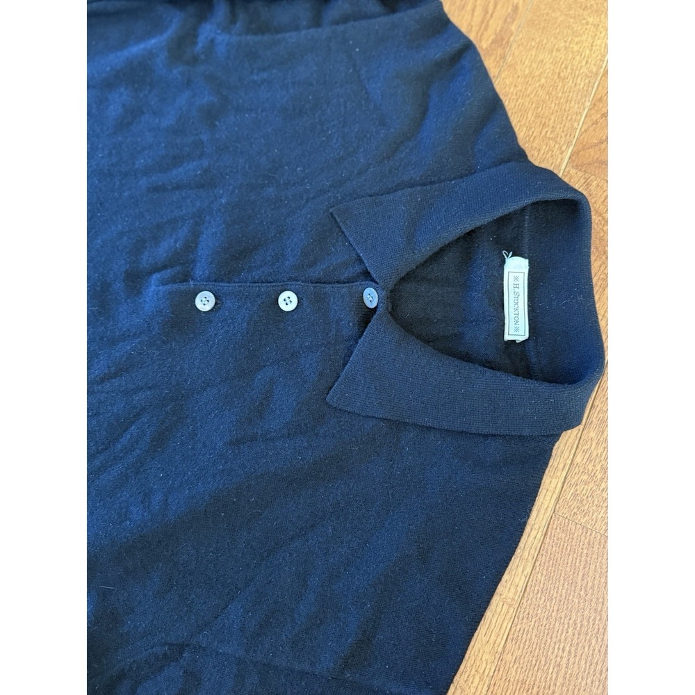 Vintage H. Stockton Cashmere Long Sleeve Polo Shirt Men's XL Black Mongolia Made